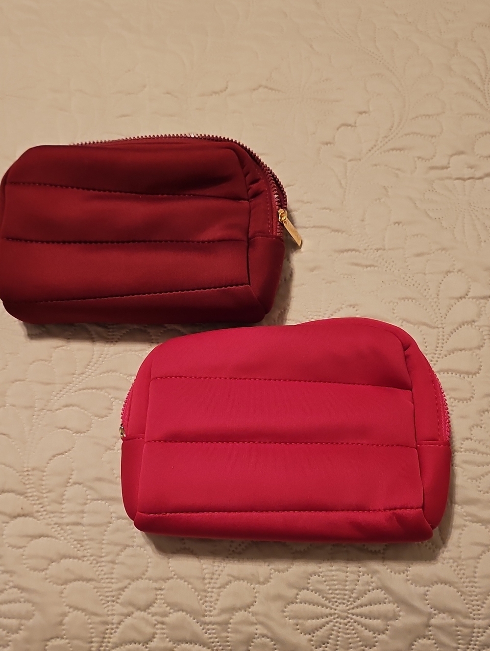 Compact Quilted Cosmetic Pouch - Pink